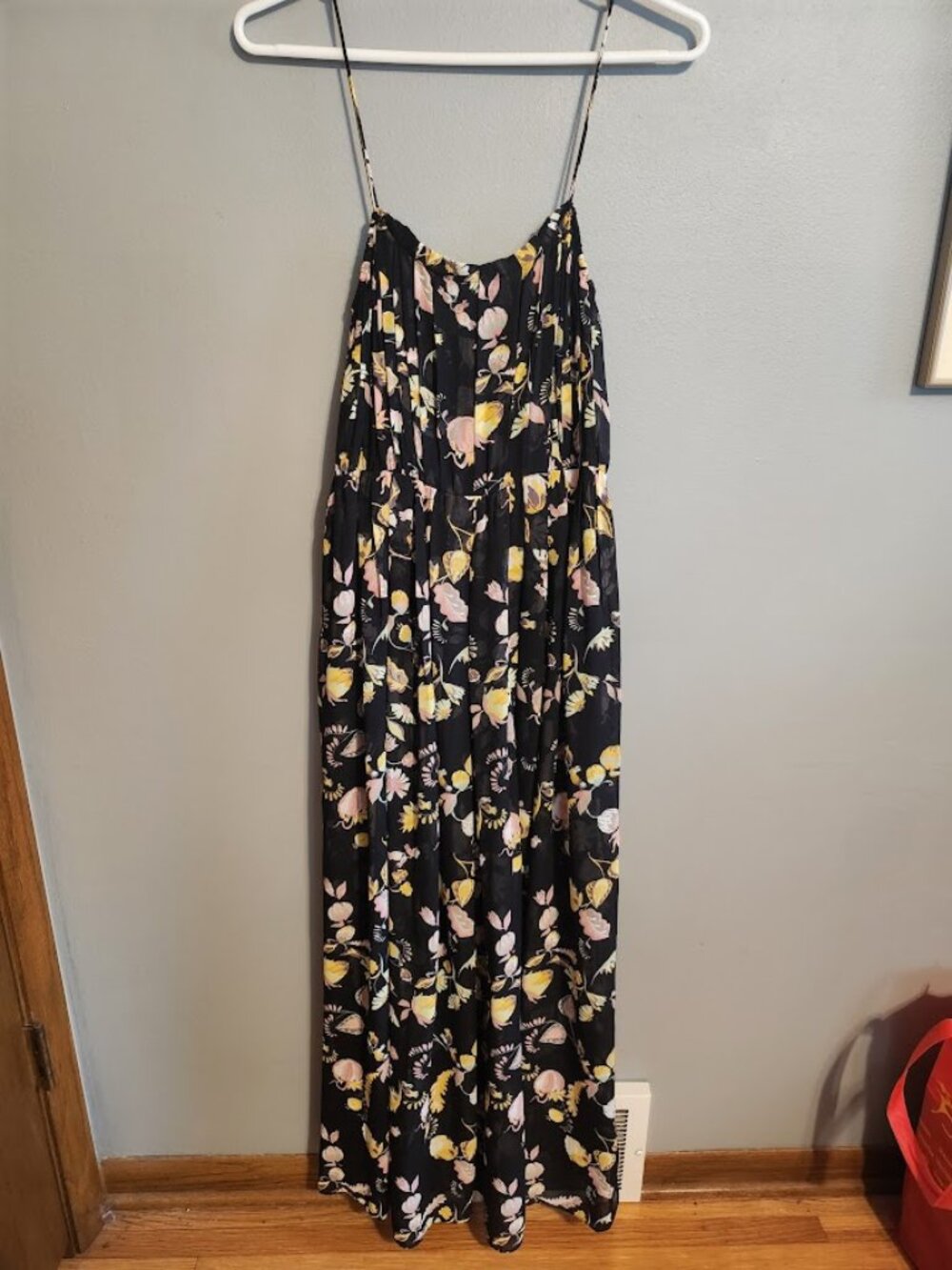 Jill Stuart Spaghetti Strap  Maxi Dress Size 2 Black and Floral Pattern